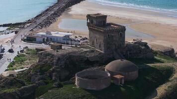 Aerial View of Tarifa's Guzman Castle and Gibraltar Strait video