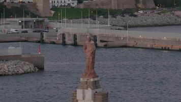 Aerial View of Tarifa with Sancho IV Statue and Gibraltar Strait video