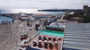 Aerial View of Tarifa Harbor and Atlantic Ocean with Morocco in Sight video