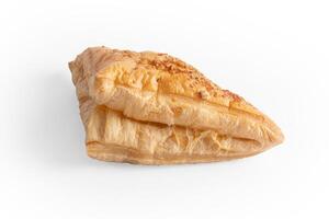 Close up puff pastry with sesame , isolated on white background photo