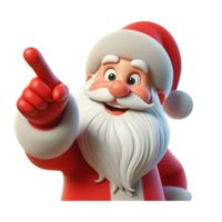 3D cheerful smiling Santa Claus looking at something and pointing his finger up png