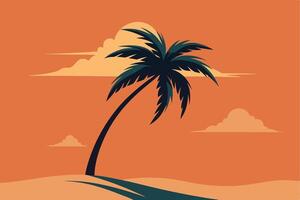 Minimal Hand-Drawn Tropical Palm Tree Swaying in the Breeze vector