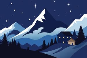 Snow-Capped Mountain Under a Starry Sky vector