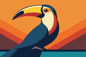 Minimal Retro Toucan Perched with a Curved Beak vector