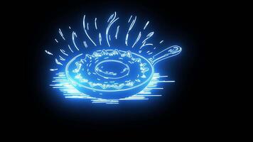 icon for frying an egg with a neon effect that lights up blue video