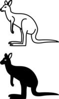 Kangaroo Icons. Black and White Illustration. Marsupial Mammal, Funny Kangaroo with Massive Tail, Powerful Hind Legs, and Small Forepaws. For Coloring Book Design. Animal Concept vector