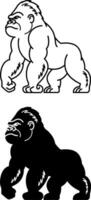 Gorilla Icons. Black and White Illustration. Monkey, Large and Dangerous Primate. For Coloring Book Design. Animals Concept vector