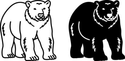Bear Icons. Black and White Illustration. Predator, Mammal. Big Bear with Fur and Small Ears. For Coloring Book Design. Animals Concept vector