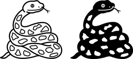 Snake Icons. Black and White Illustration. Predatory Poisonous Snake with Tongue Out. For Coloring Book Design. Animal Concept vector