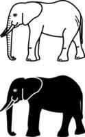 Elephant Icons. Black and White Illustrations. Mammal. Elephant With Big Ears, Trunk And Tusks. For Coloring Book Design. Animal Concept vector