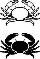 Crab Icons. Black and White Illustrations. Short-Tailed Crayfish with Shell and Limbs. For Coloring Book Design. Aquatic Animals Concept vector