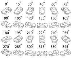 A set of 24 luxury cars from different angles. vector