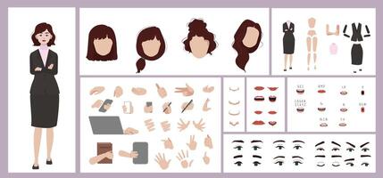 Red haired business woman constructor for animation. vector