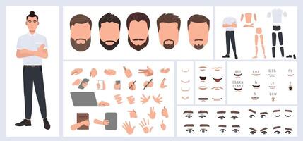 Black haired business man constructor for animation vector