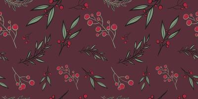 Loopable pattern seamless with hand drawn christmas leaves and branches. Perfect for xmas or new year wallpaper, wrapping paper, web sites, background. vector