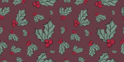 Seamless pattern with hand drawn christmas leaves and branches. Perfect for xmas or new year wallpaper, wrapping paper, web sites, background, social media, blog, presentation and greeting cards. vector