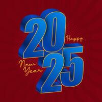 happy new year 2025 and blue text on red background vector