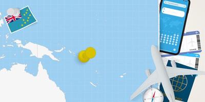 Travel to Solomon Islands concept, map with pin on map of Solomon Islands. Vacation preparation map, flag, passport and tickets. vector