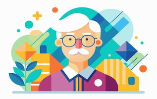 An illustration of an old man with glasses and a mustache vector
