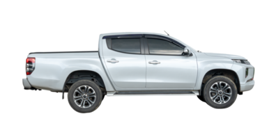 Side view of white or silver pickup truck isolated with clipping path in file format png