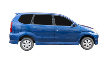 Side view of blue hatchback car isolated with clipping path in file format png