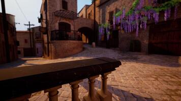 A close up of a railing with a brick building in the background video