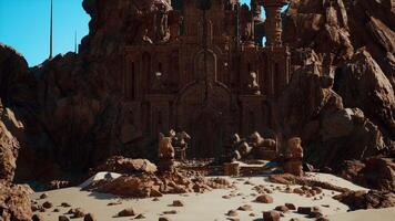 A desert scene with rocks and a building in the background video