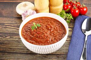 Spanish traditional gazpacho tomato soup photo