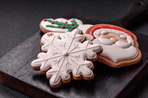 Homemade Christmas gingerbread cookies made as sweets photo