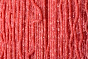 Raw ground beef or pork with salt, spices, herbs and tomatoes photo