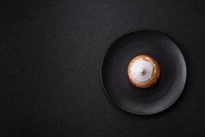Sweet lemon tart with cream filling and zest photo