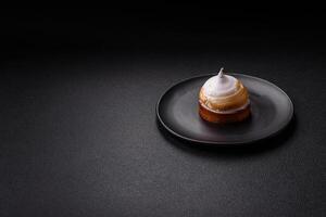 Sweet lemon tart with cream filling and zest photo