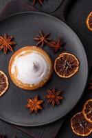 Sweet lemon tart with cream filling and zest photo