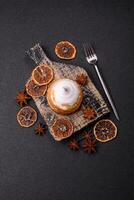 Sweet lemon tart with cream filling and zest photo
