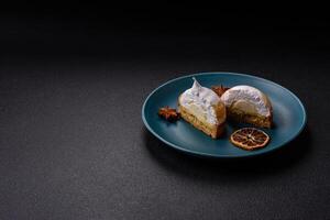 Sweet lemon tart with cream filling and zest photo