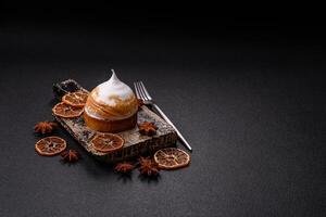 Sweet lemon tart with cream filling and zest photo