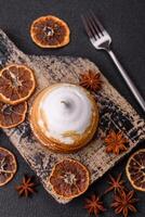 Sweet lemon tart with cream filling and zest photo