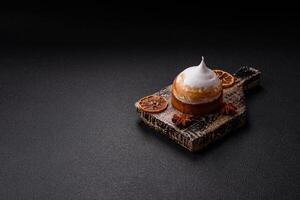 Sweet lemon tart with cream filling and zest photo