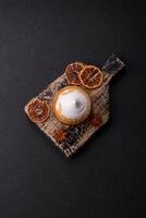 Sweet lemon tart with cream filling and zest photo