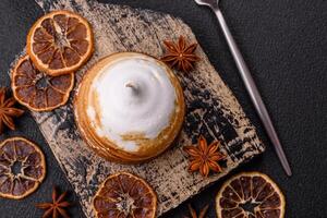 Sweet lemon tart with cream filling and zest photo