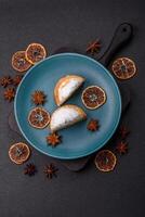 Sweet lemon tart with cream filling and zest photo