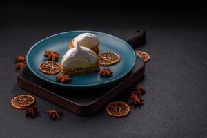 Sweet lemon tart with cream filling and zest photo