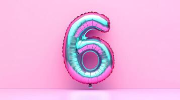 Chrome number 6 balloon on a minimal background, modern birthday theme with sleek, elegant lighting photo