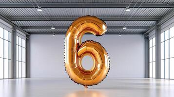 Chrome number 6 balloon on a minimal background, modern birthday theme with sleek, elegant lighting photo