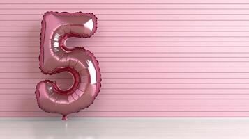 Chrome number 5 balloon on a clean, gradient backdrop, modern birthday setup, simple and elegant photo