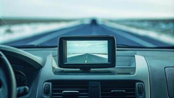 Modern GPS Navigation Dashboard in Vehicle photo