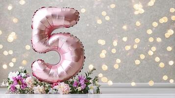 Floral Number 5 Balloon Floral Number 5 Balloon