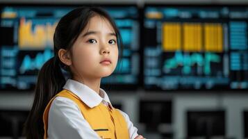 Young analysts of various genders collaborating with digital data display, symbolizing inclusive innovation photo