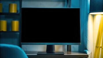 Modern Black Computer Monitor Against Minimalist Backdrop photo