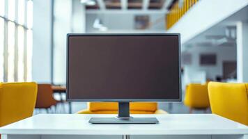 Minimalist Black Monitor on Desk in Bright Open Space photo
